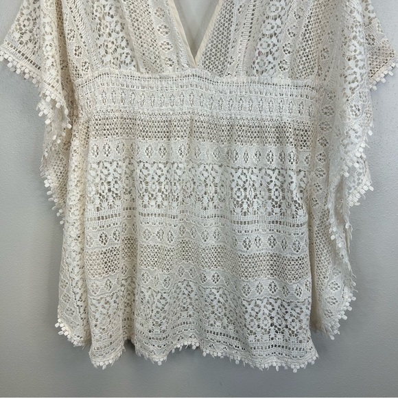 Xhilaration Womens XL Cream Crotchet Lace Cover-Up Boho Top Mesh Beachy Swim - Picture 4 of 11